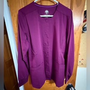 Healing Hands Wine Button-Up Scrub Jacket
